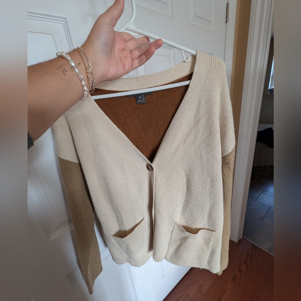 Women's French Connection Cream and Brown Cardigan